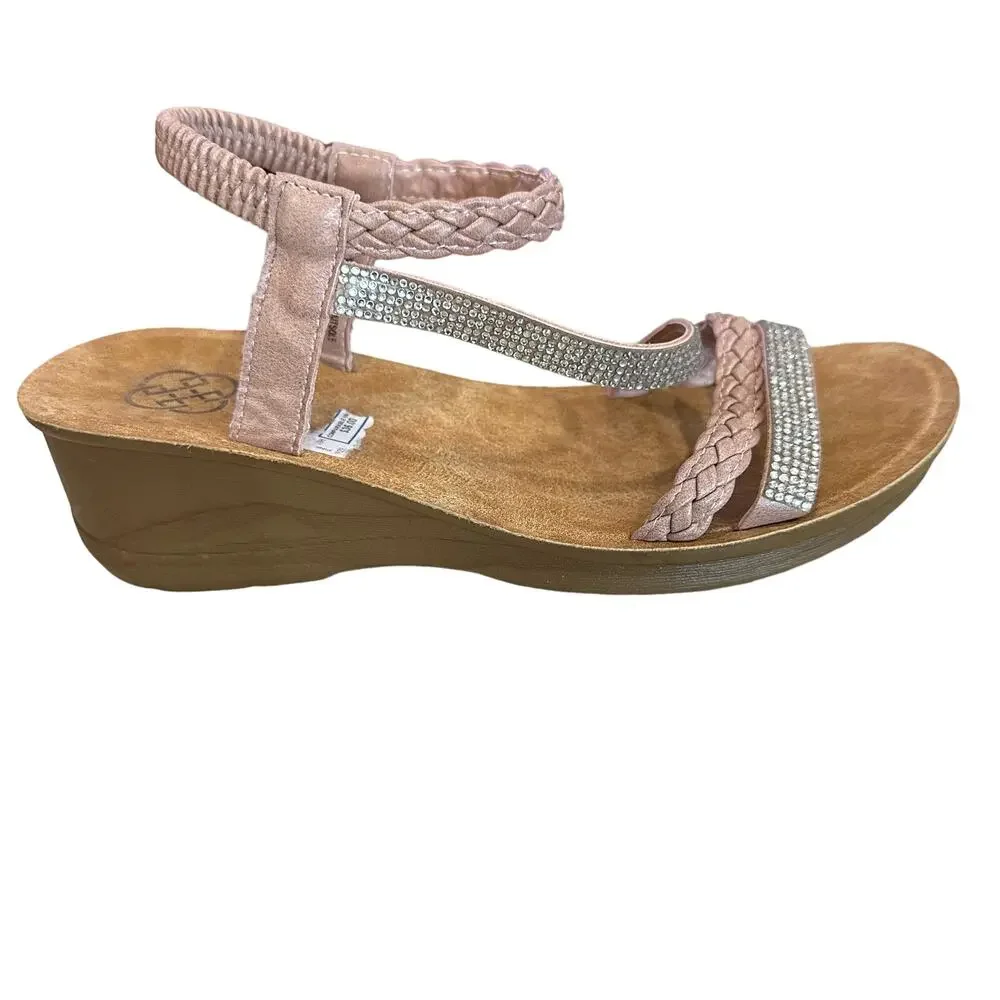 Daisy Fuentes Women's Pink‎ Wedge Sandals Slingback Embellished Casual - Picture 5 of 9
